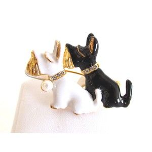 Women's Brooch Pins Designer Stepham Co Enamel Black White Scottish Dogs Brooch
